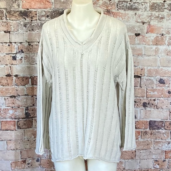 Knit Ribbed Sweater Drop Shoulder Off-WhiteSz Medium - Picture 1 of 10